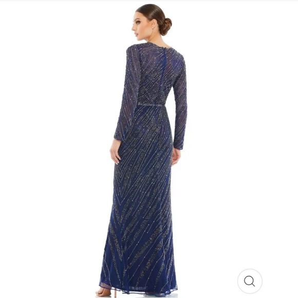Mac Duggal 5240 Beaded Column Gown Size 4 Midnight Blue Long Sleeves $598 NWT - Picture 3 of 14